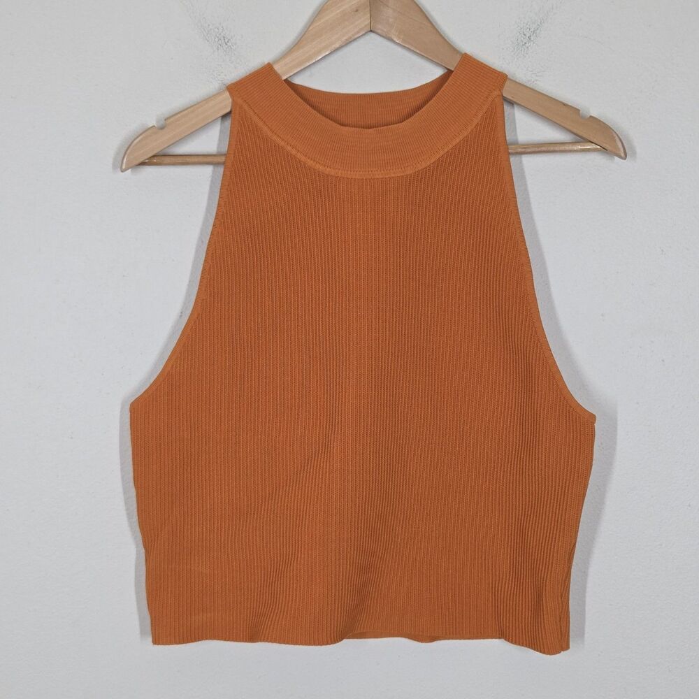 Aritzia Babaton Orange Sculpt Knit Halter High Neck Tank Top 2XL Ribbed Capsule